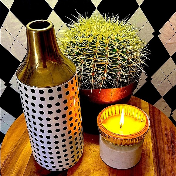 Black, White & Gold Polka Dot Ceramic Vase - Gold Neck – 12” Modern Classic - Picture 4 of 9